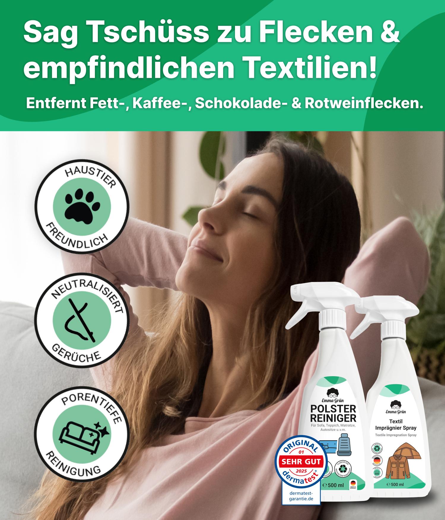 Sofa reinigen Set mit Polsterreiniger & Imprägnierer Emma Grün