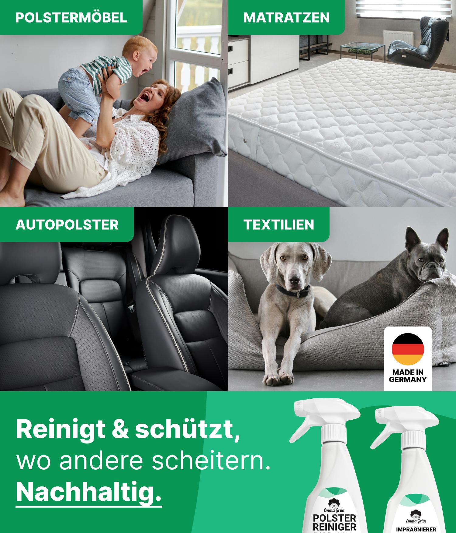 Sofa reinigen Set mit Polsterreiniger & Imprägnierer Emma Grün