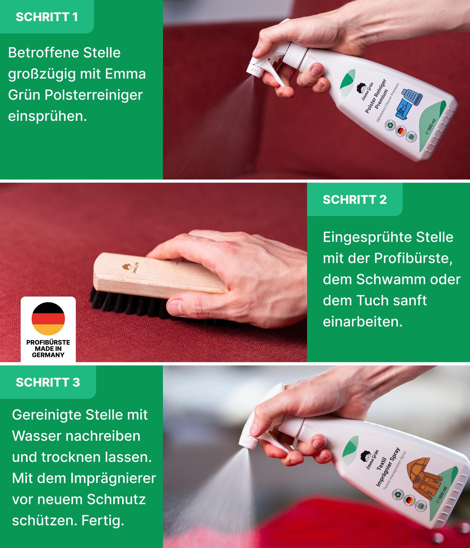 Sofa reinigen Set mit Polsterreiniger & Imprägnierer Emma Grün