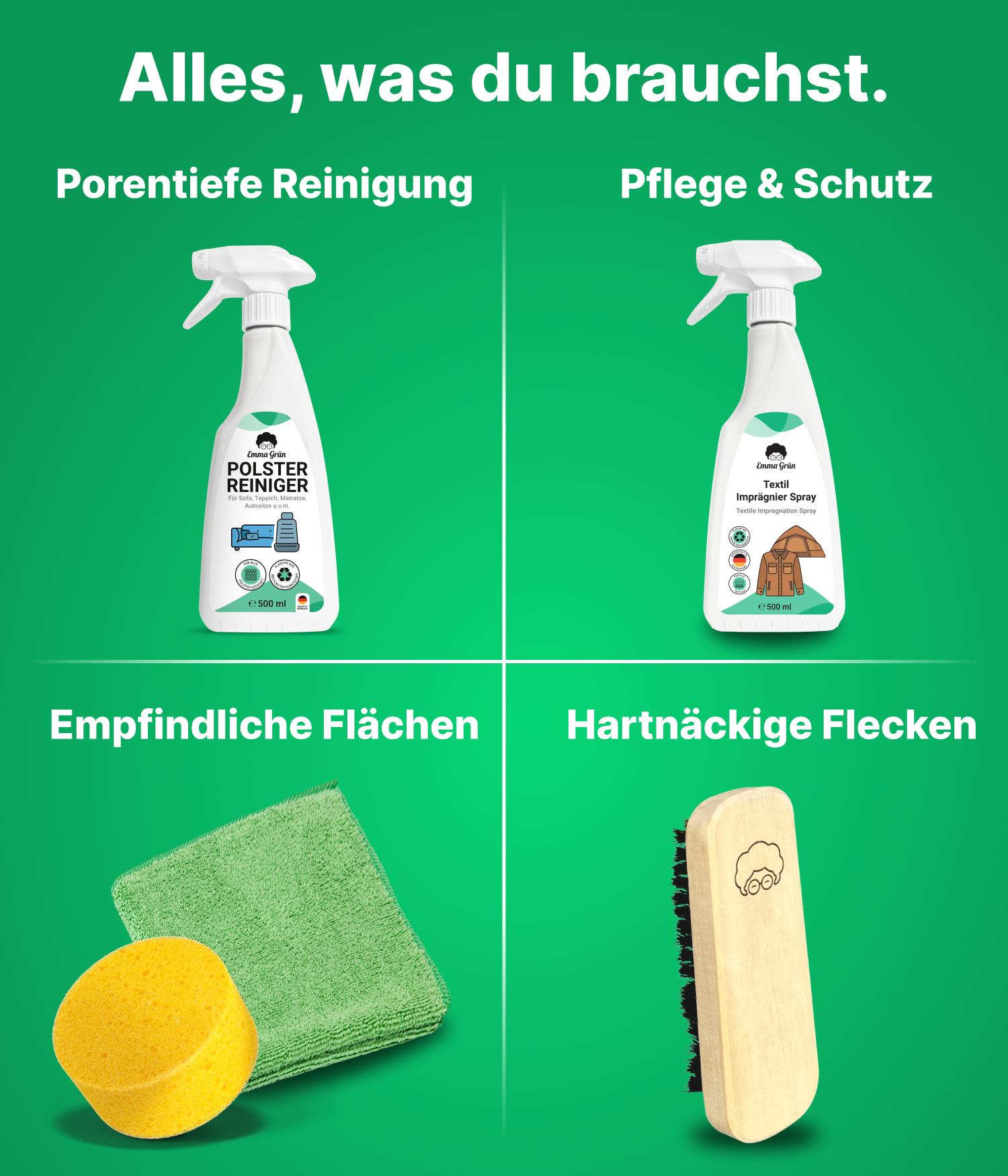 Sofa reinigen Set mit Polsterreiniger & Imprägnierer Emma Grün