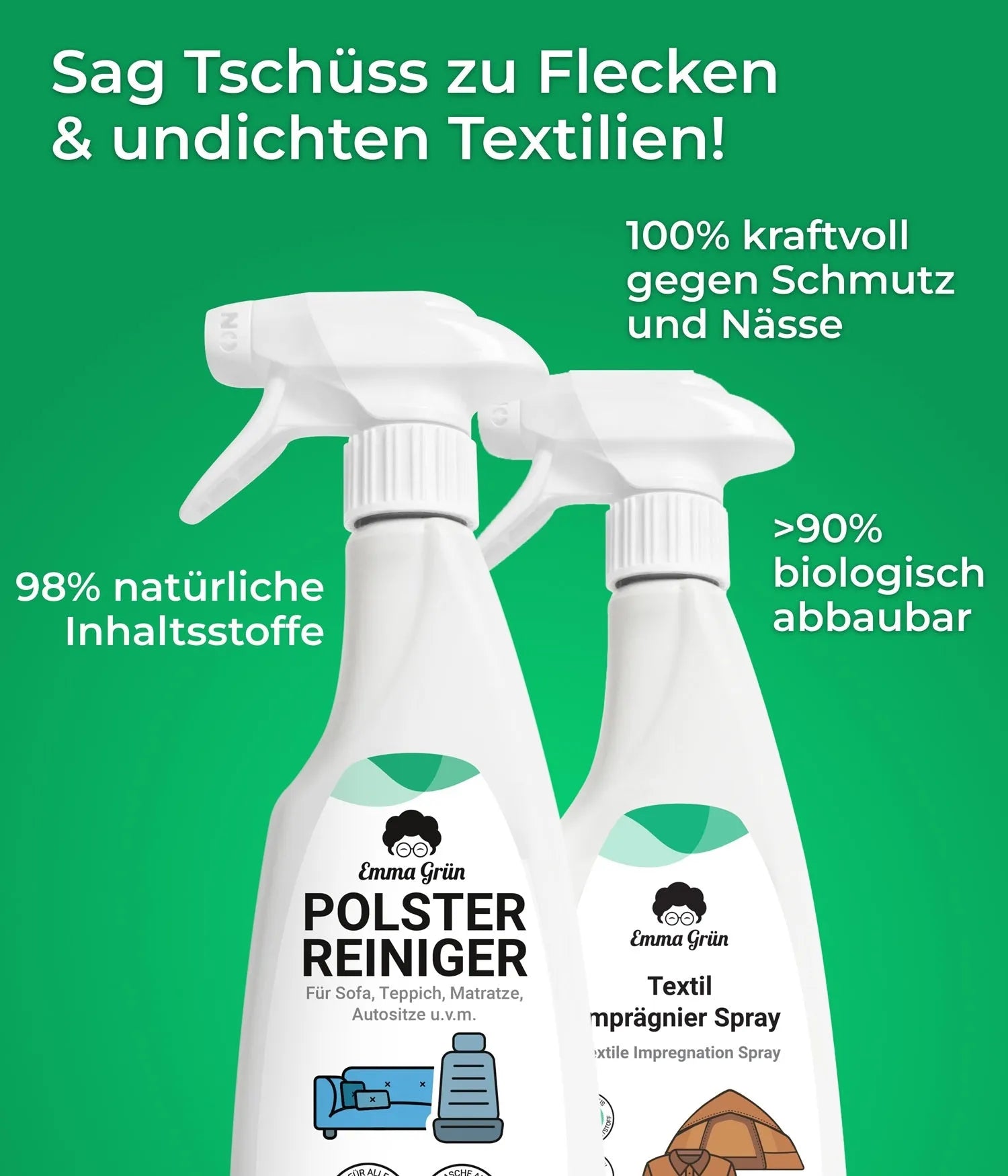 Sofa reinigen Set mit Polsterreiniger & Imprägnierer Emma Grün
