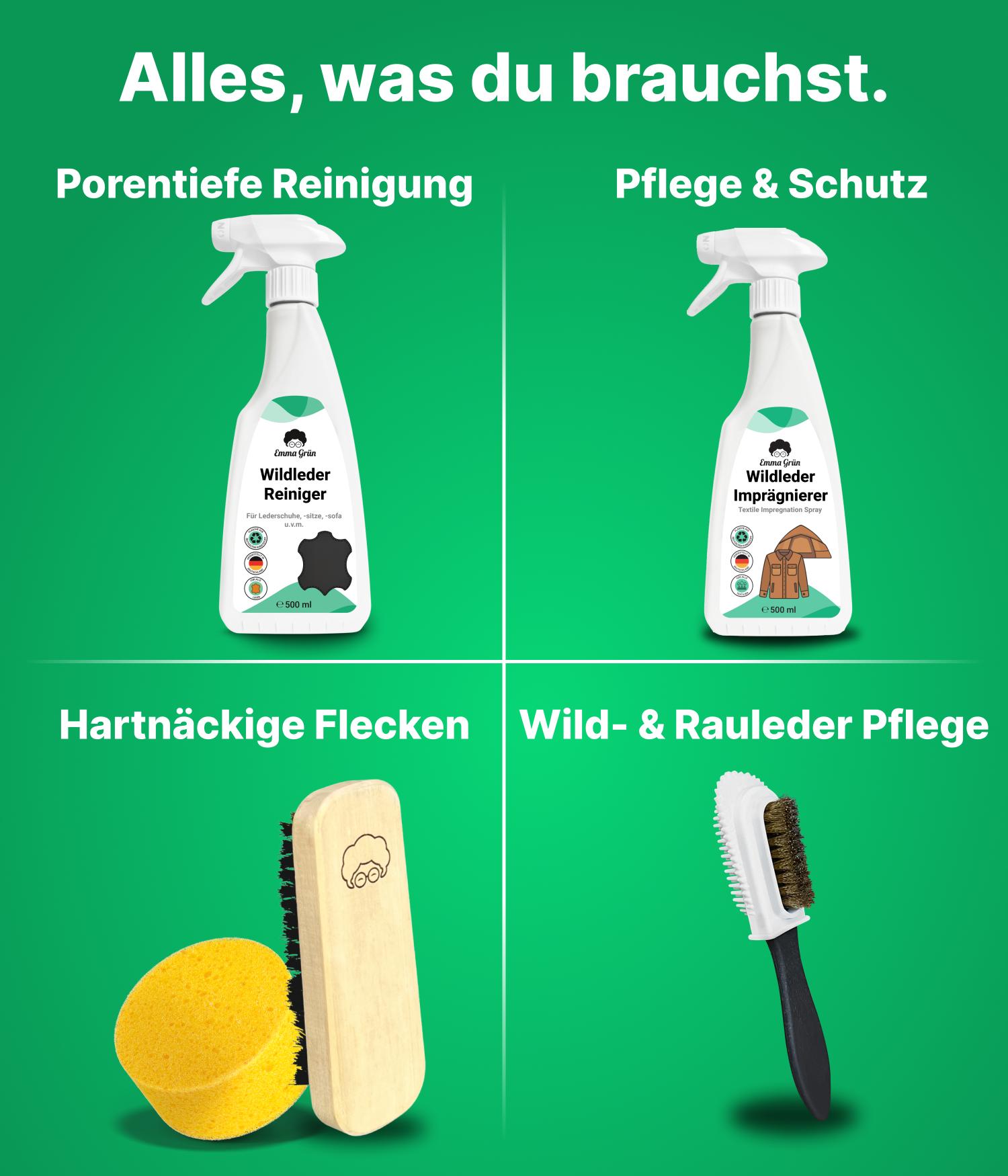 Wildleder reinigen Set mit Reiniger & Imprägnierer Emma Grün