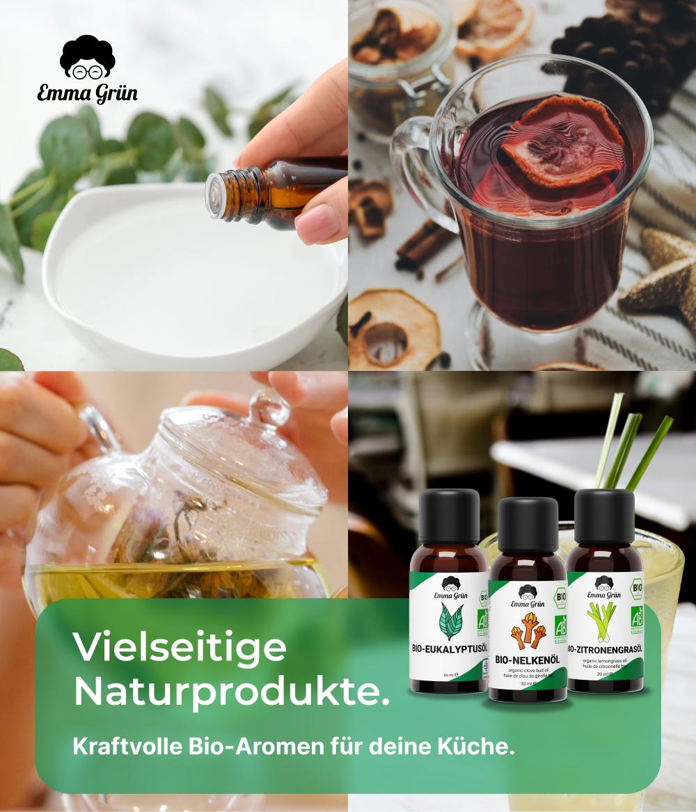 Um die Welt Set mit Eukalyptus-, Zitronengras- & Nelkenöl Emma Grün