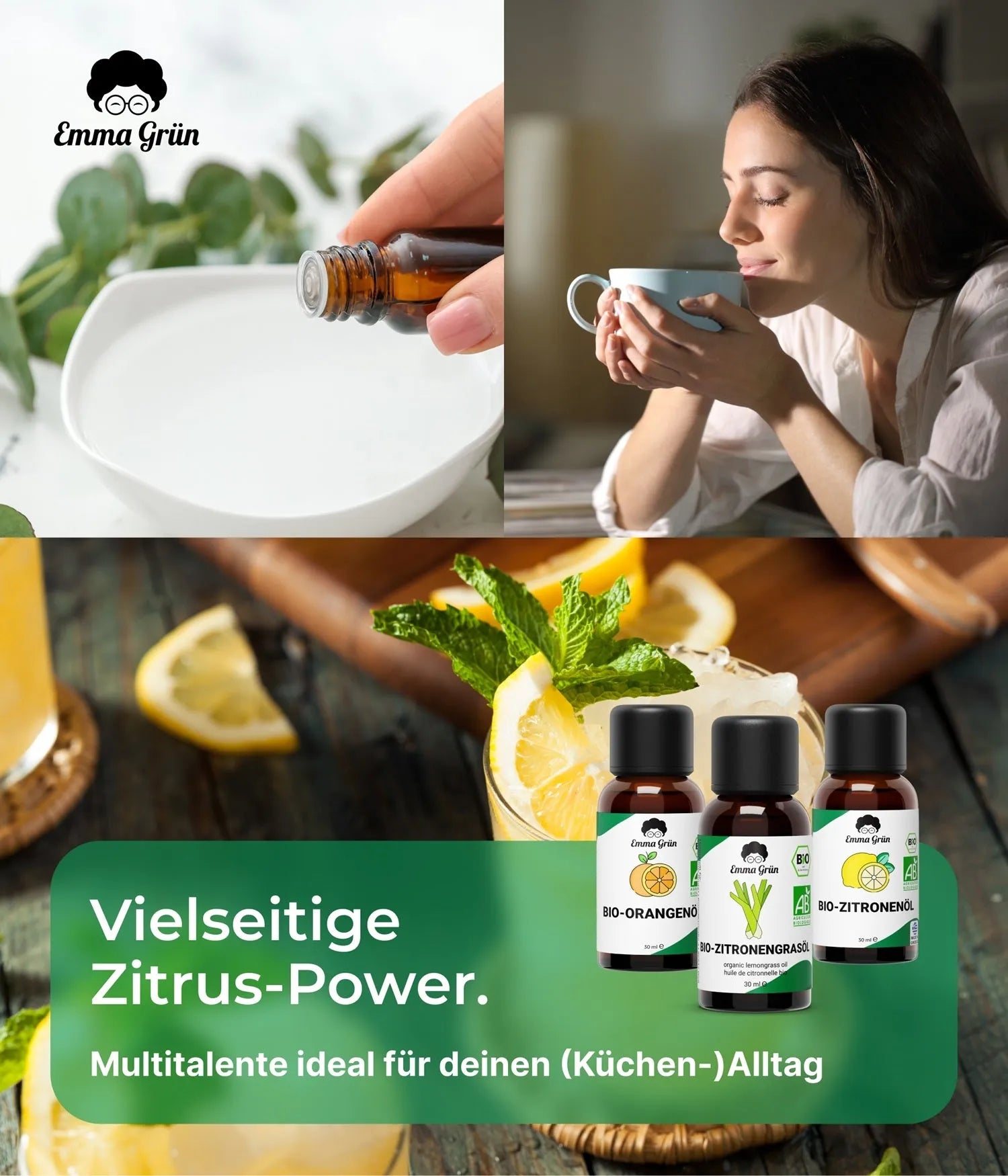 Zitrus Zauber Set mit Orangen-, Zitronen- & Lemongrasöl Emma Grün