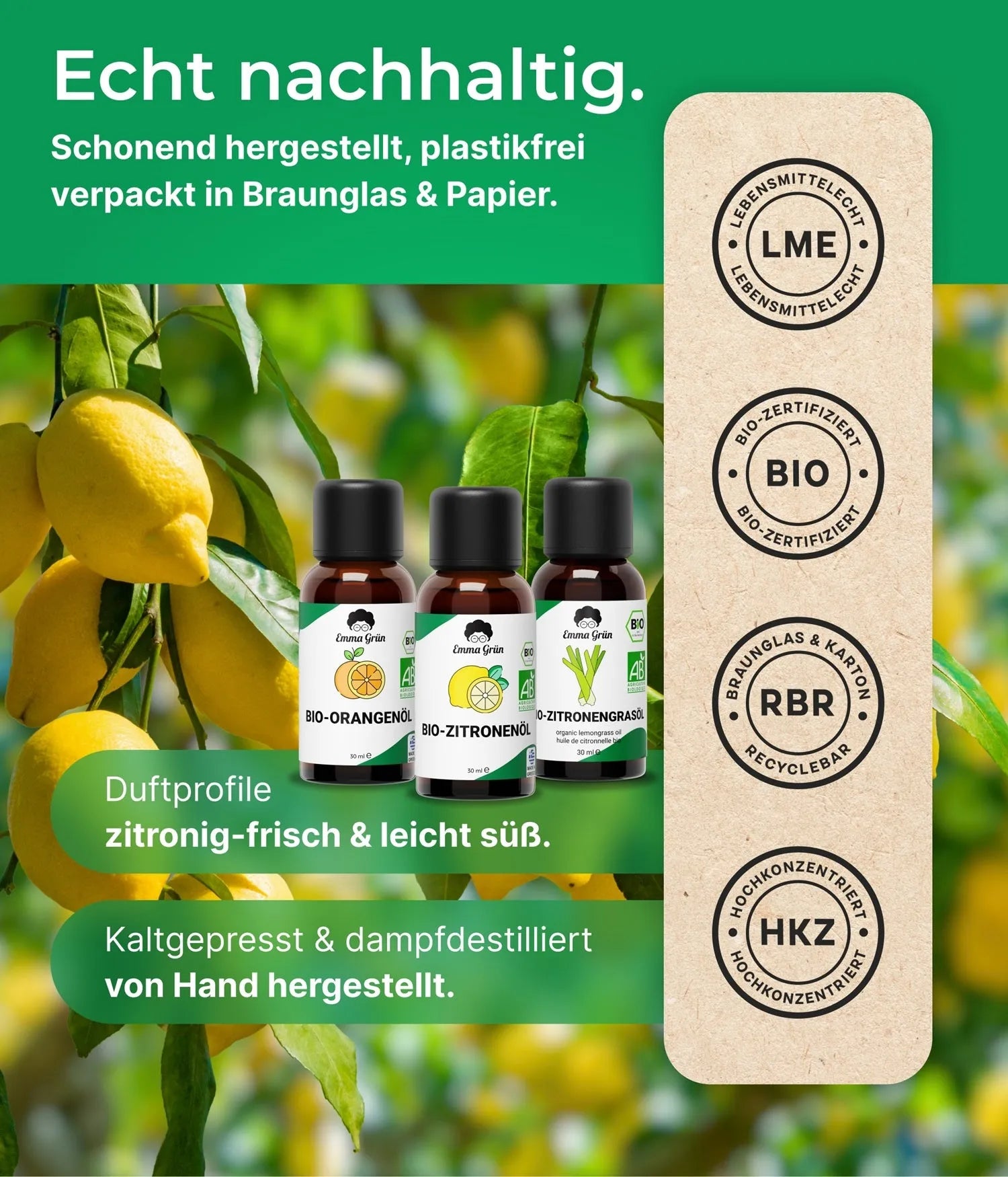 Zitrus Zauber Set mit Orangen-, Zitronen- & Lemongrasöl Emma Grün