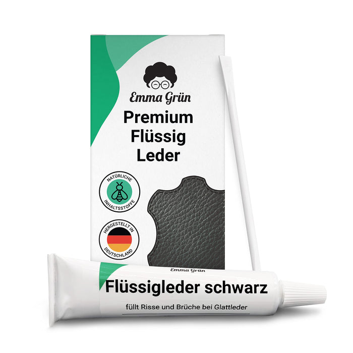 Flüssigleder Produkt mit Bild der Tube, des Spatels und der Versandbox