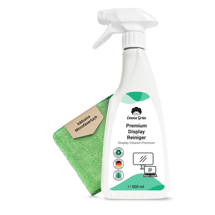 Screen cleaner 500 ml incl. microfibre cloth 32 x 32 cm, natural screen cleaning spray for smartphones, touch screens &amp; laptops