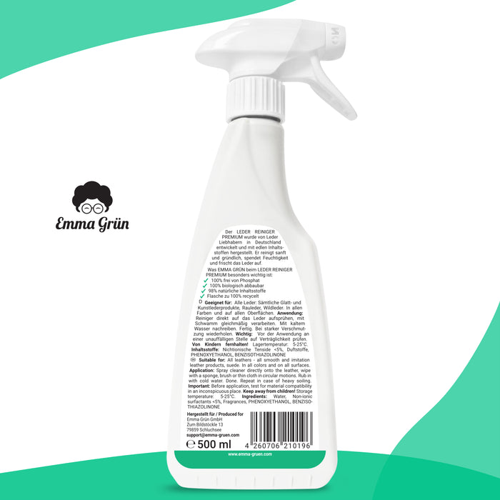Premium leather cleaner 500ml, professional leather cleaning of leather clothing, car and furniture leather